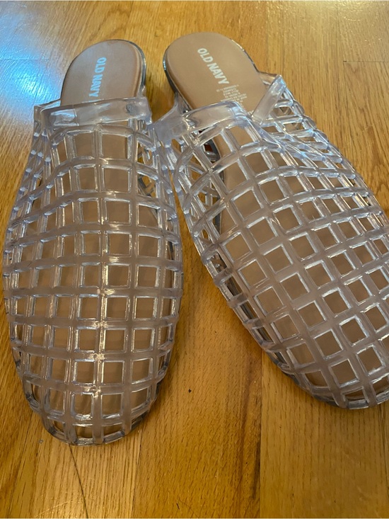 Old Navy Shoes - Old Navy Clear Grid Jelly Slide Mules with Tan Insole